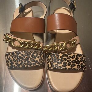 Coach Stylish Brown and Leopard Print Sandals
